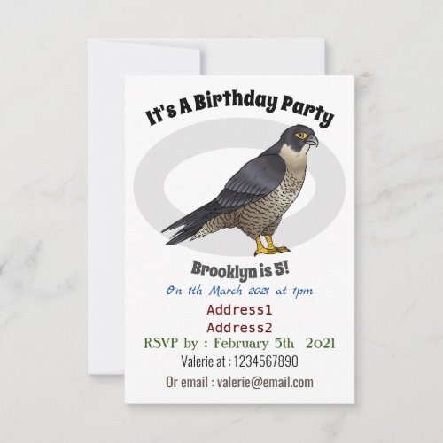 Peregrine falcon bird cartoon illustration invitation