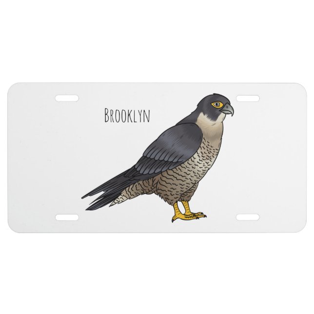 Peregrine falcon bird cartoon illustration  license plate (Front)