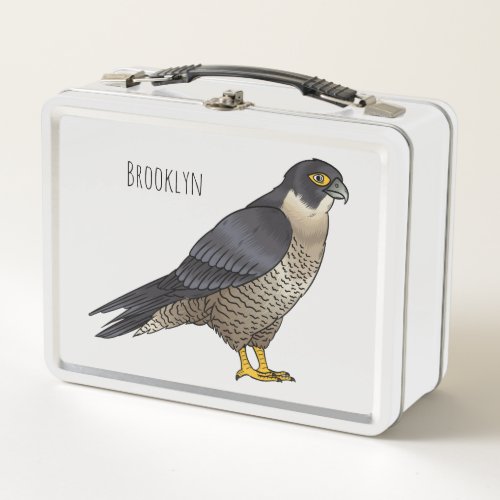 Peregrine falcon bird cartoon illustration  metal lunch box