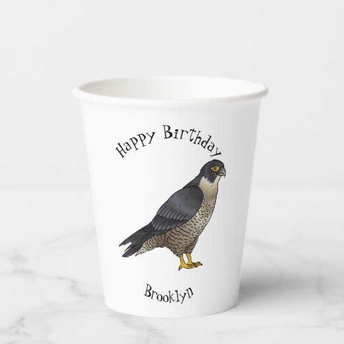 Peregrine falcon bird cartoon illustration  paper cups