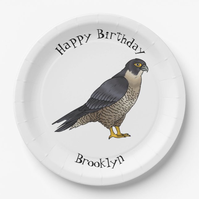 Peregrine falcon bird cartoon illustration paper plates (Front)