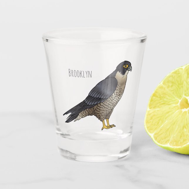 Peregrine falcon bird cartoon illustration shot glass (Front)