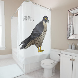 Peregrine falcon bird cartoon illustration shower curtain