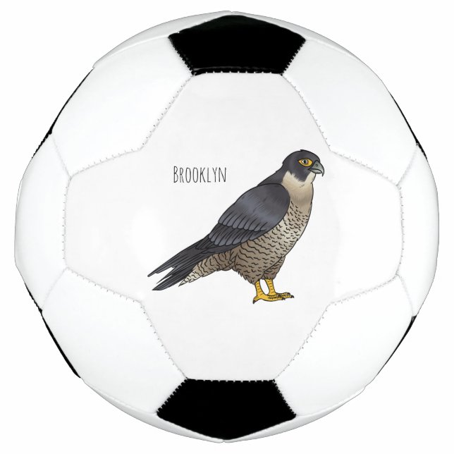 Peregrine falcon bird cartoon illustration soccer ball (Front)
