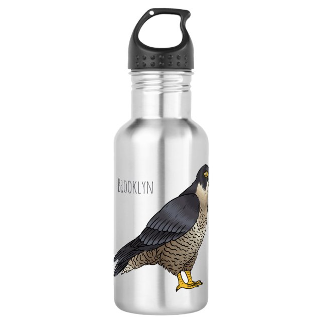 Peregrine falcon bird cartoon illustration stainless steel water bottle (Front)