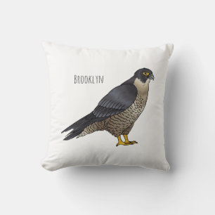Peregrine falcon bird cartoon illustration throw pillow