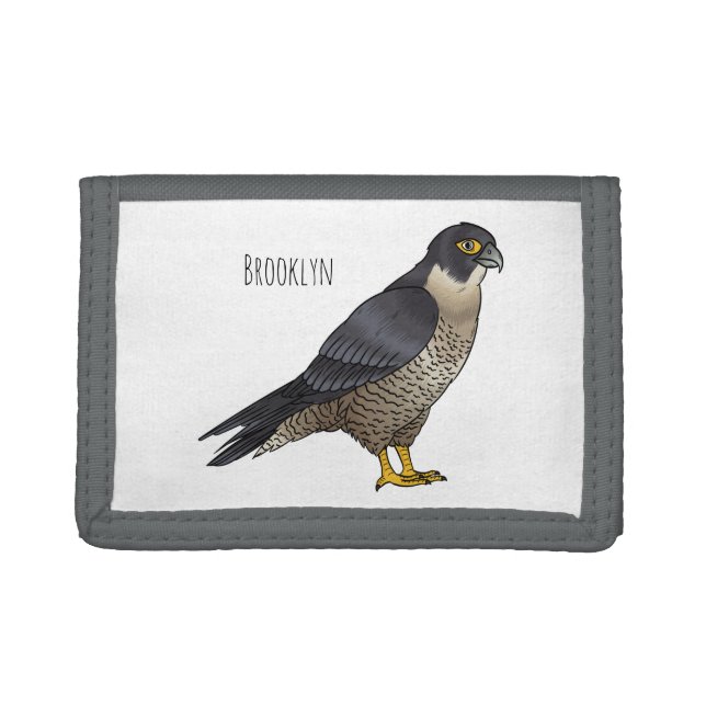 Peregrine falcon bird cartoon illustration trifold wallet (Front)