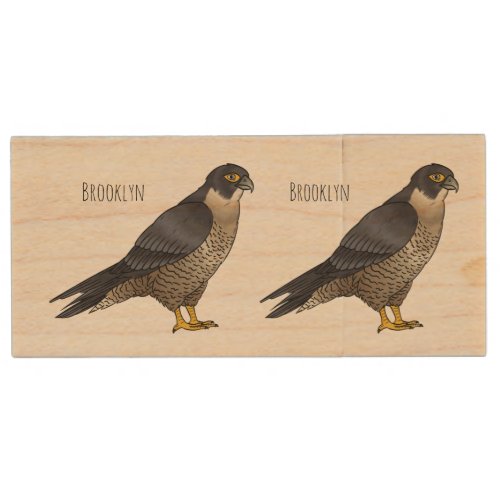 Peregrine falcon bird cartoon illustration  wood flash drive