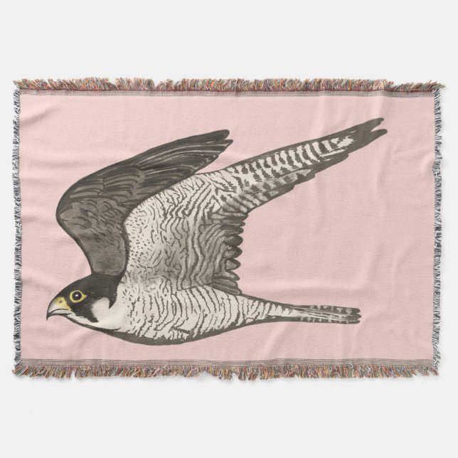 Peregrine Falcon Colored Pencil Art on pink Throw Blanket (Front)
