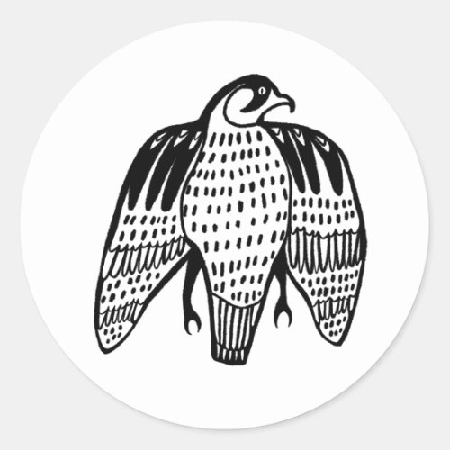 Peregrine Falcon in black line drawing Classic Round Sticker