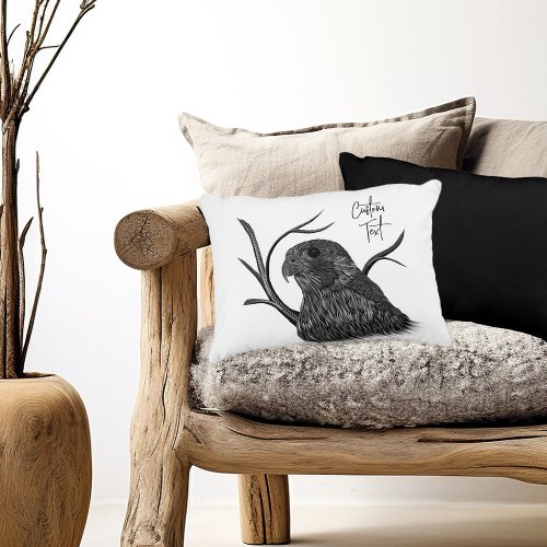 Peregrine Falcon in Tree Branches with Handwriting Accent Pillow