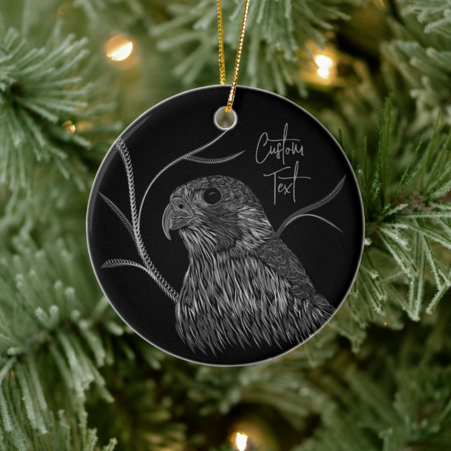 Peregrine Falcon in Tree Branches with Handwriting Ceramic Ornament (Tree)