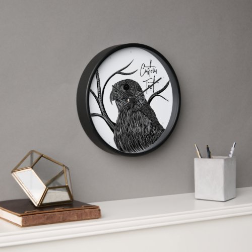 Peregrine Falcon in Tree Branches with Handwriting Clock