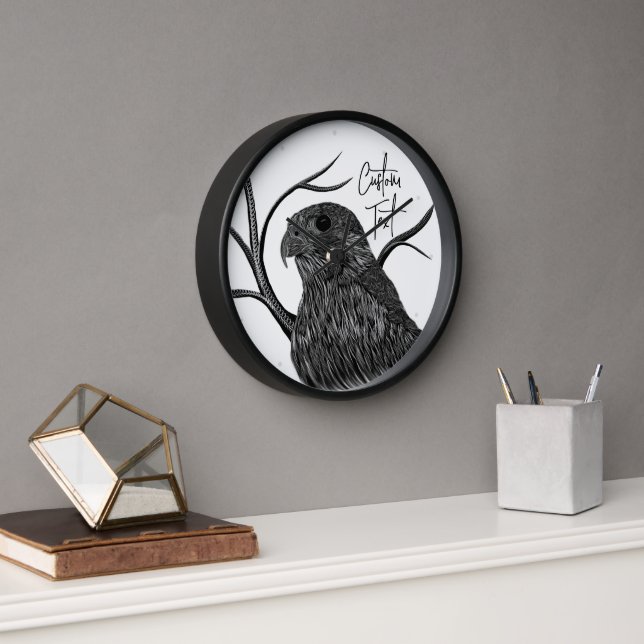 Peregrine Falcon in Tree Branches with Handwriting Clock (Office)