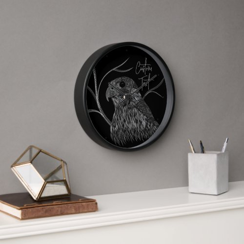 Peregrine Falcon in Tree Branches with Handwriting Clock