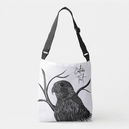 Peregrine Falcon in Tree Branches with Handwriting Crossbody Bag