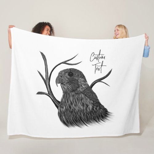 Peregrine Falcon in Tree Branches with Handwriting Fleece Blanket