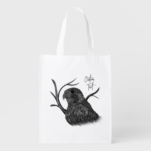 Peregrine Falcon in Tree Branches with Handwriting Grocery Bag