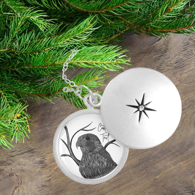 Peregrine Falcon in Tree Branches with Handwriting Locket Necklace (Creator Uploaded)