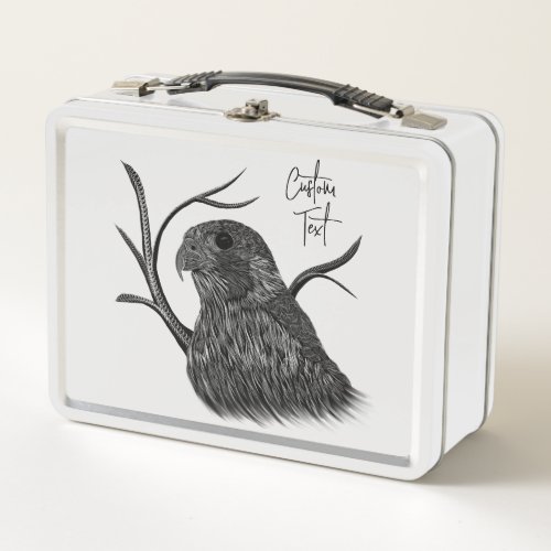 Peregrine Falcon in Tree Branches with Handwriting Metal Lunch Box