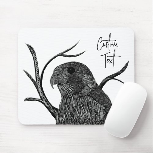 Peregrine Falcon in Tree Branches with Handwriting Mouse Pad