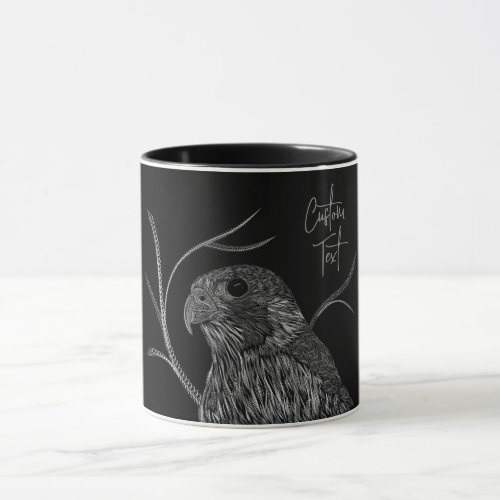 Peregrine Falcon in Tree Branches with Handwriting Mug