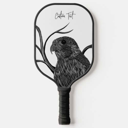 Peregrine Falcon in Tree Branches with Handwriting Pickleball Paddle