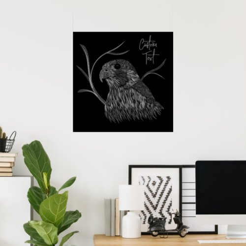 Peregrine Falcon in Tree Branches with Handwriting Poster