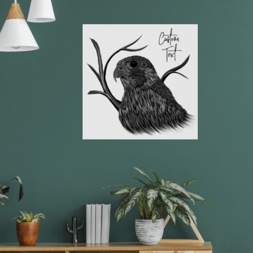 Peregrine Falcon in Tree Branches with Handwriting Poster