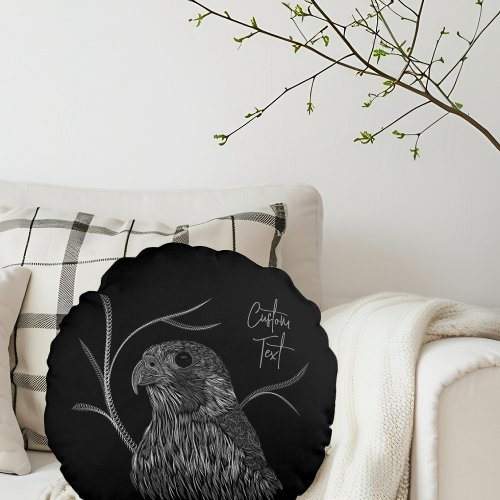 Peregrine Falcon in Tree Branches with Handwriting Round Pillow