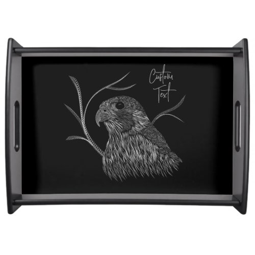 Peregrine Falcon in Tree Branches with Handwriting Serving Tray