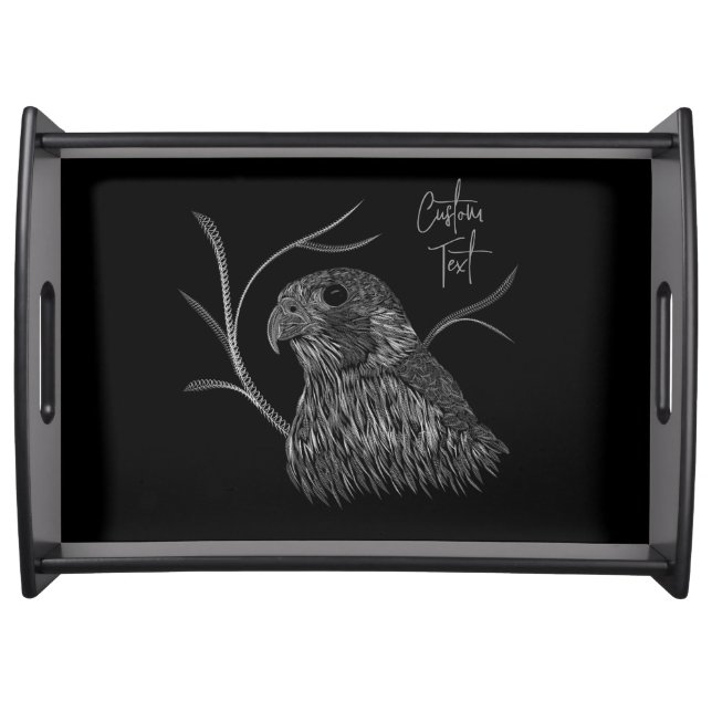 Peregrine Falcon in Tree Branches with Handwriting Serving Tray (Front)