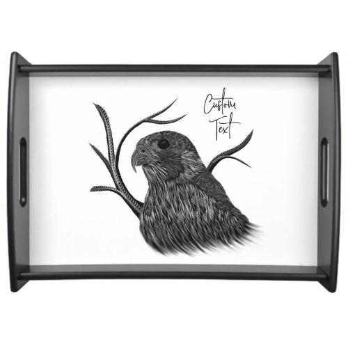 Peregrine Falcon in Tree Branches with Handwriting Serving Tray