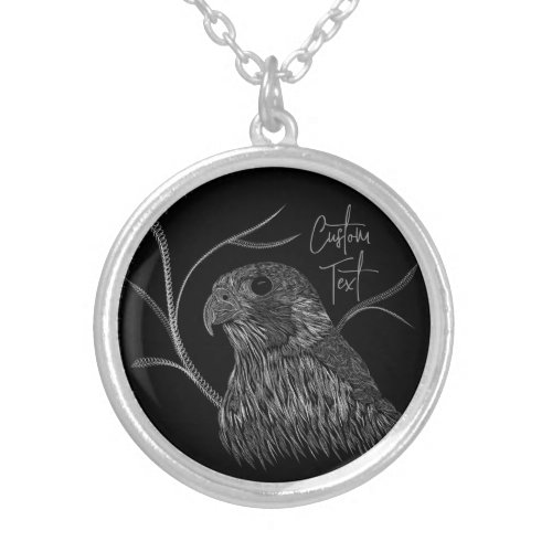Peregrine Falcon in Tree Branches with Handwriting Silver Plated Necklace
