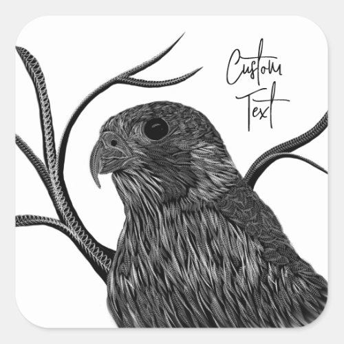 Peregrine Falcon in Tree Branches with Handwriting Square Sticker