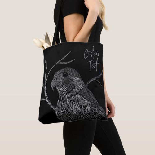 Peregrine Falcon in Tree Branches with Handwriting Tote Bag