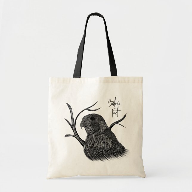 Peregrine Falcon in Tree Branches with Handwriting Tote Bag (Front)