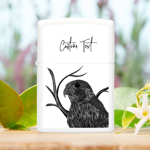 Peregrine Falcon in Tree Branches with Handwriting Zippo Lighter