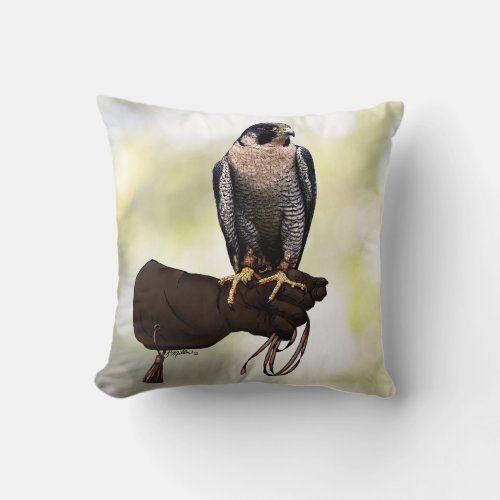 Peregrine Falcon on Glove Throw Pillow