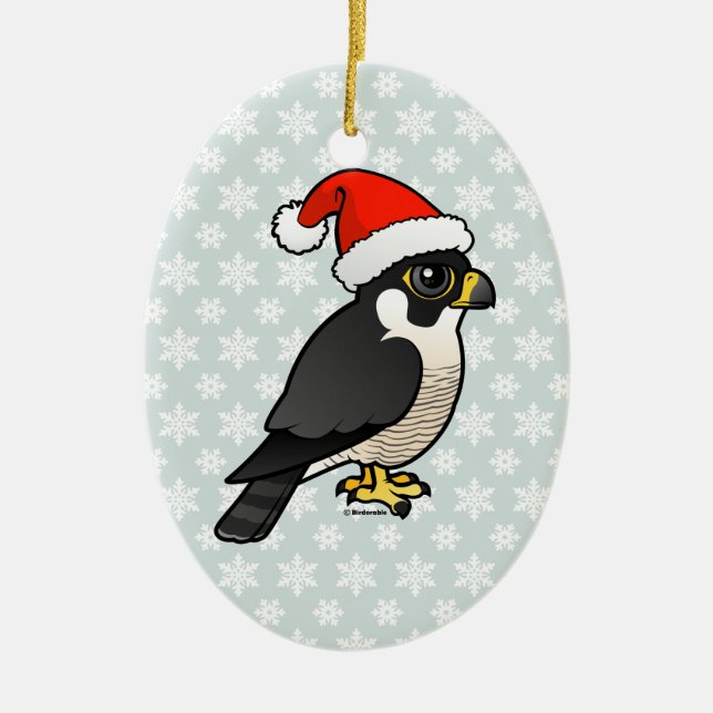 Peregrine Falcon Santa Ceramic Ornament (Front)