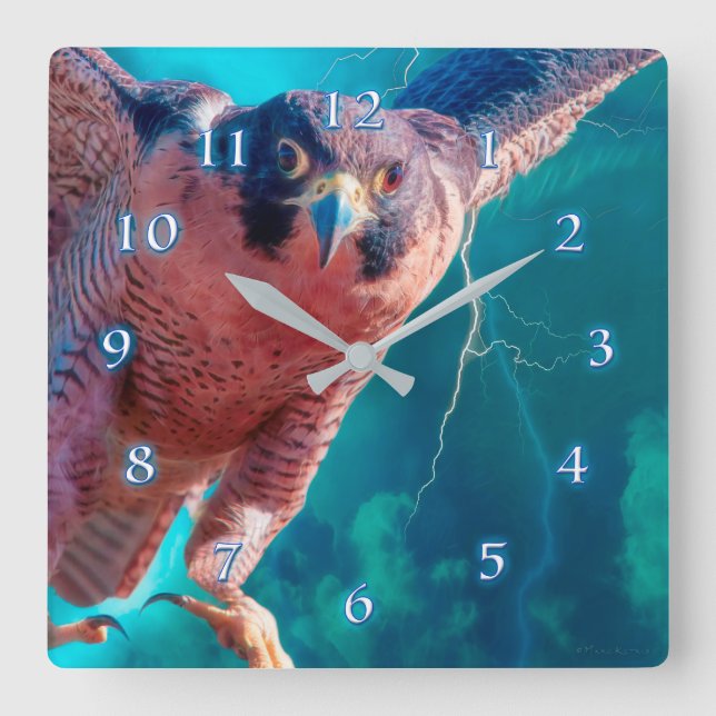 Peregrine Falcon WINGS OF MERCURY Square Wall Cloc Clock (Front)