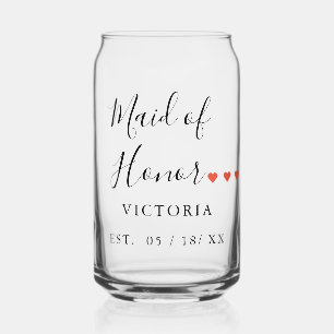 Peresonalized Maid of Honor w. Hearts  Can Glass