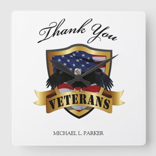 Peresonalized Thank you Veterans Square Wall Clock