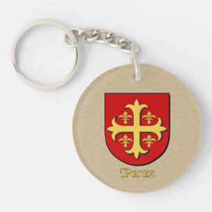 Perez Historical Shield with Flag of Mexico Keychain