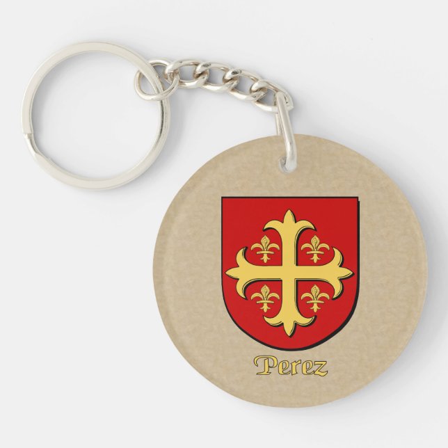 Perez Historical Shield with Flag of Mexico Keychain (Front)