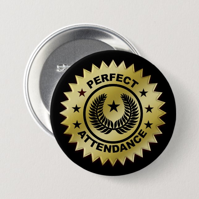 Perfect Attendance Award Button (Front & Back)