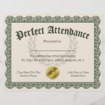 Perfect Attendance Certificate Customizable 8.5x11