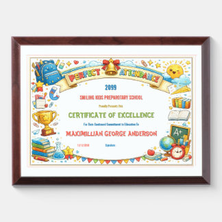 Perfect Attendance kids school award cute bold Plaque