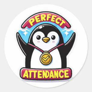 Perfect Attendance Penguin - Back to School Champ Classic Round Sticker