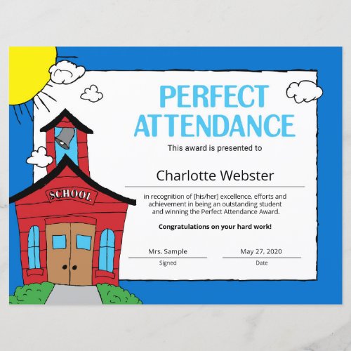Perfect Attendance Student Recognition Certificate